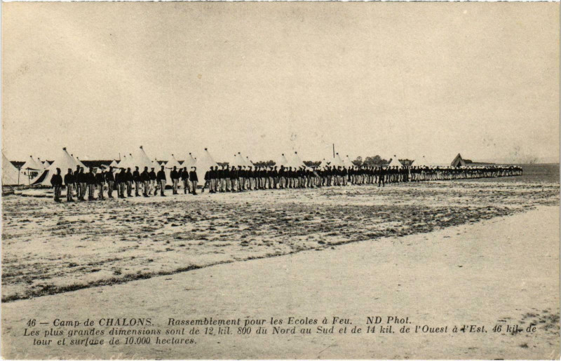 Carte postale ancienne Militaire - Camp de Chalons - Rassemblement pour les Ecoles
