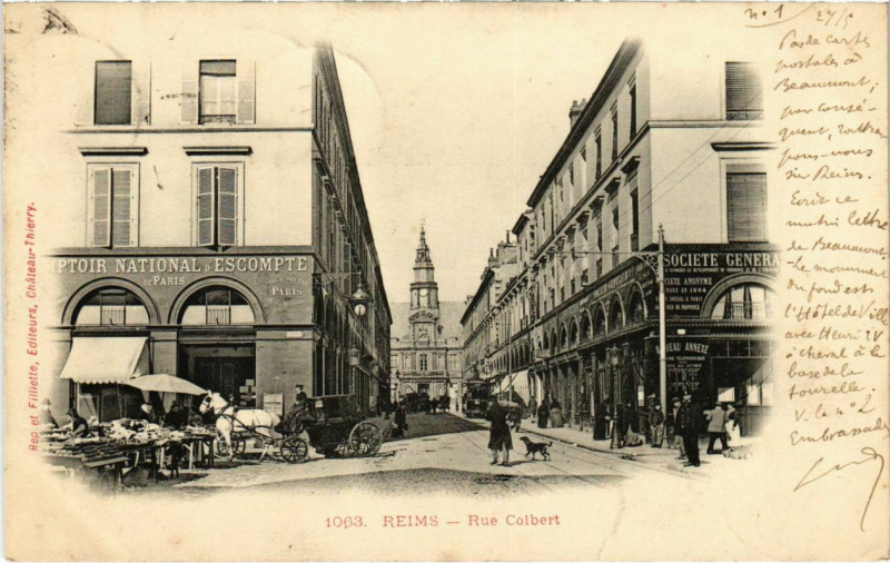 Carte postale ancienne Reims - Rue Colbert à Reims