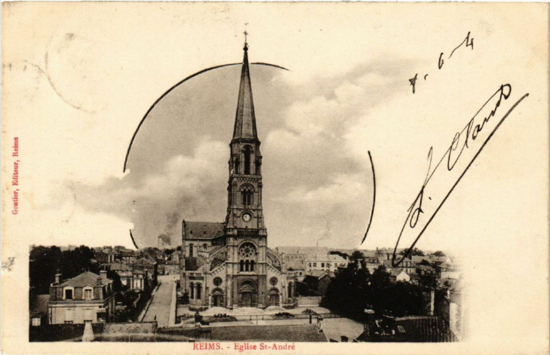 Carte postale ancienne Reims-Eglise Saint-Andre à Reims