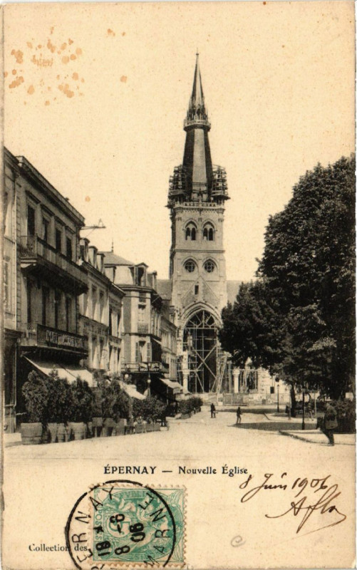 Carte postale ancienne Epernay-Nouvelle Eglise à Épernay