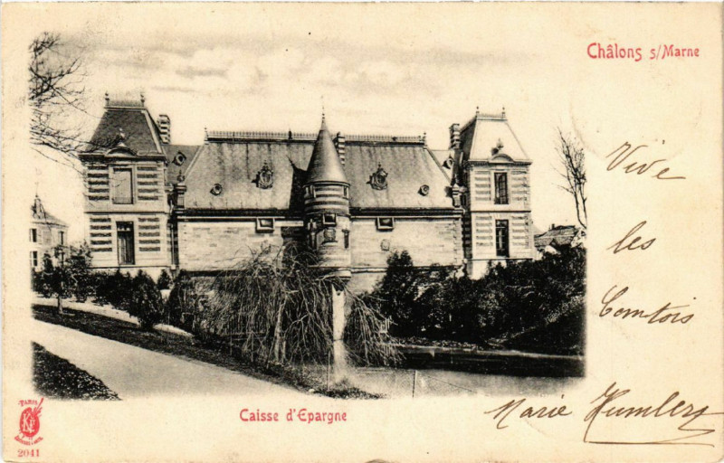 Carte postale ancienne Chalons sur Marne Caisse d'Epargne à Isse