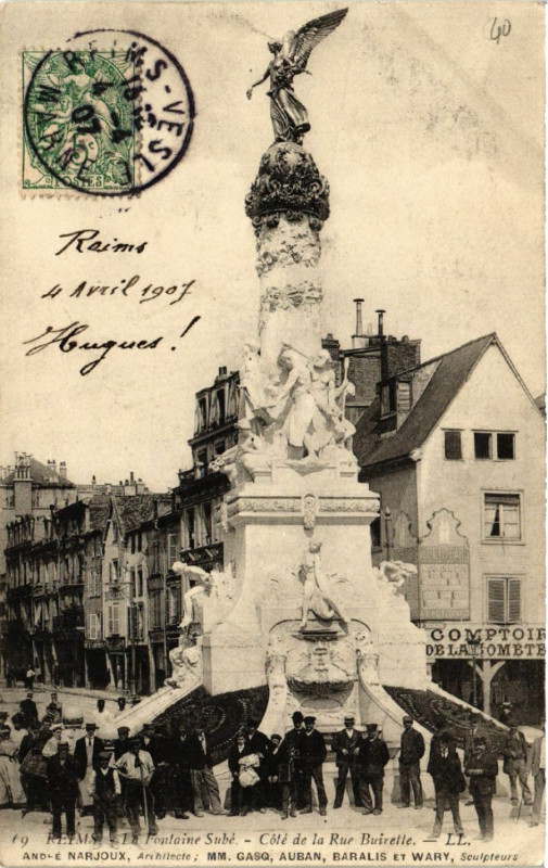 Carte postale ancienne Reims La Fontaine Sube Cote de la Rue Buirette à Reims
