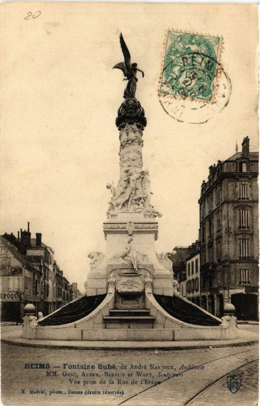 Carte postale ancienne Reims Fontaine Sube à Reims