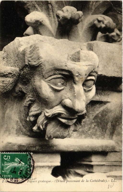 Carte postale ancienne Reims Figure grotesque à Reims