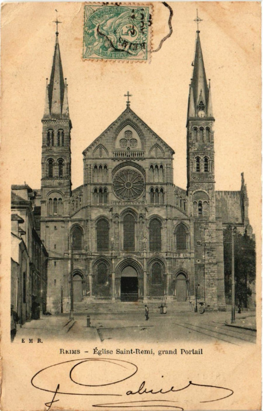 Carte postale ancienne Reims Eglise Saint-Remi grand Portail à Reims