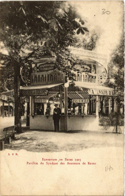 Carte postale ancienne Exposition de Reims Pavillon du Syndicat des Biasseurs à Reims