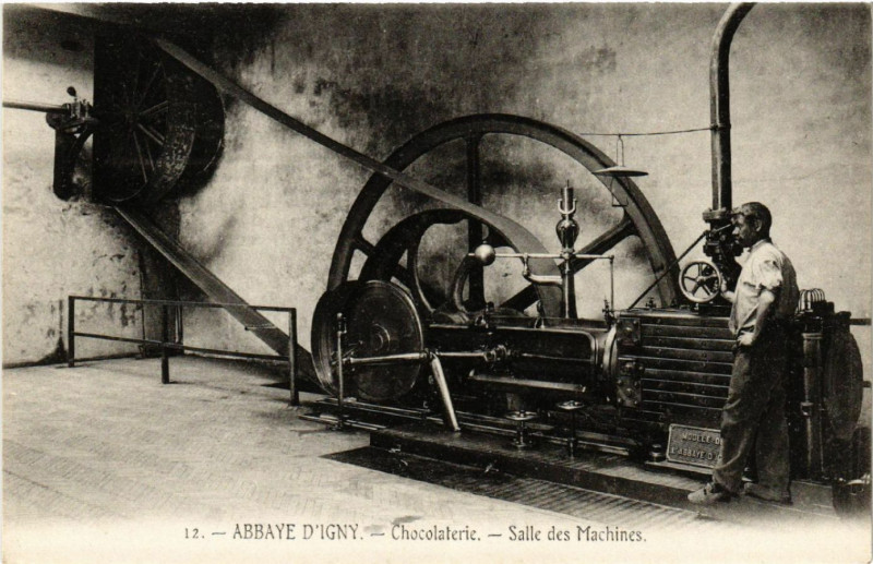 Carte postale ancienne Abbaye d'Igny Chocolaterie Salle des Machines à Baye