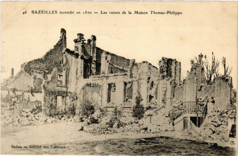 Carte postale ancienne Bazeilles Les ruines de la Maison Thomas-Philippe