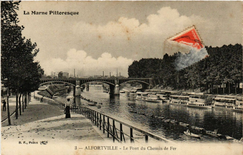 Carte postale ancienne Alfortville Le Pont du Chemin de Fer