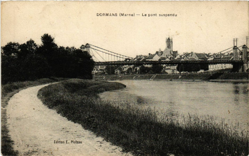 Carte postale ancienne Dormans Le pont suspendu à Dormans