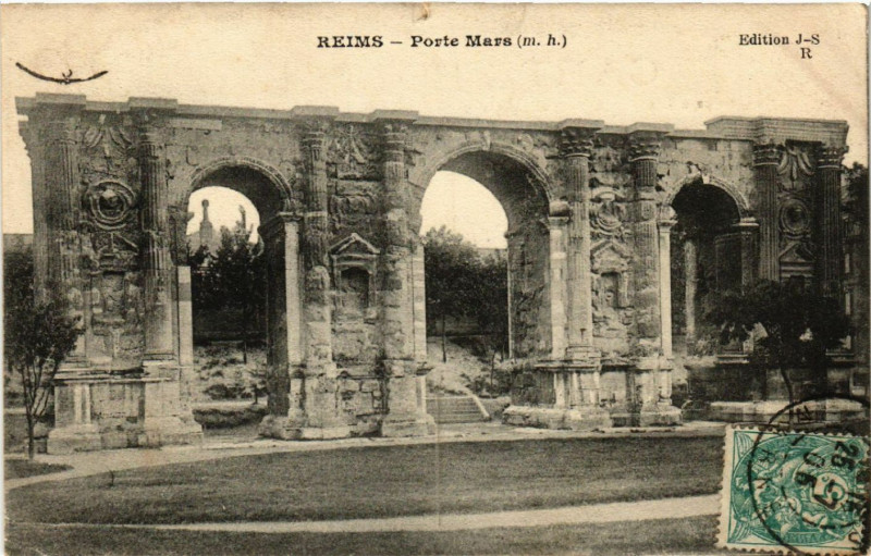 Carte postale ancienne Reims Porte Mars à Reims