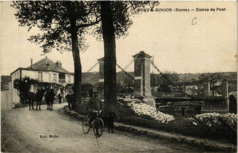 Carte postale ancienne Port-a-Binson Entrée du Pont