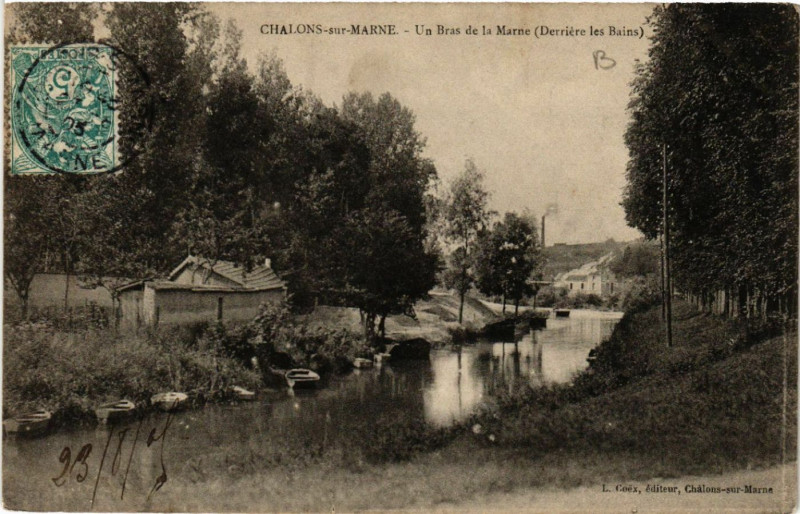 Carte postale ancienne Chalons sur Marne Un Bras de la Marne
