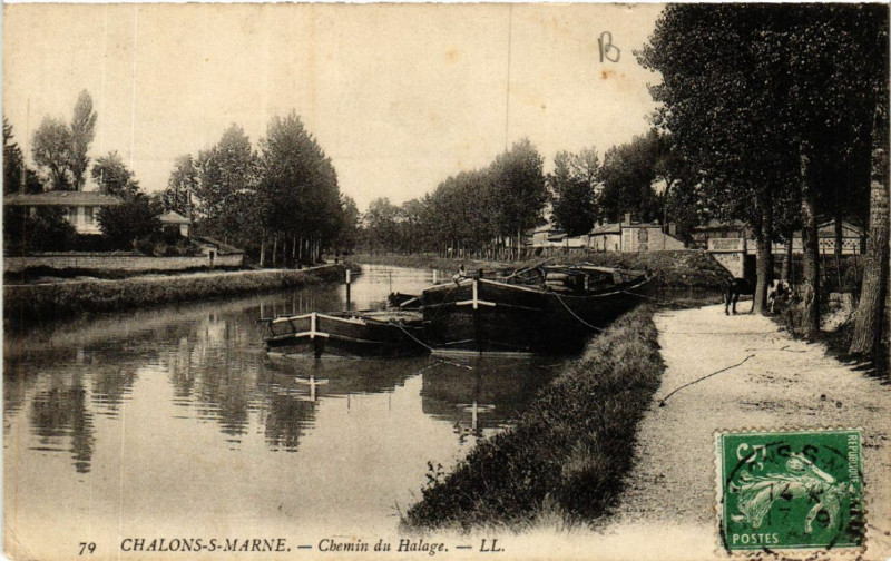 Carte postale ancienne Chalons sur Marne Chemin du Halage