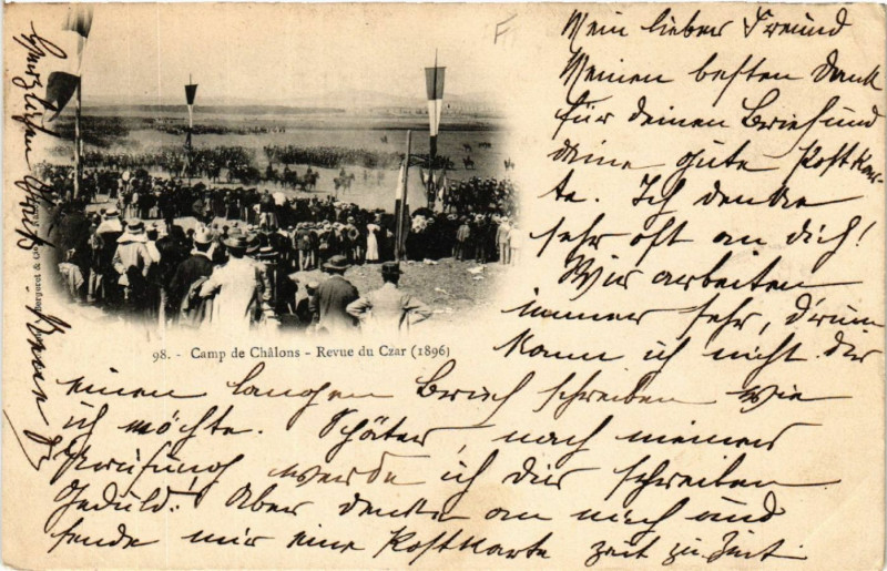 Carte postale ancienne Camp de Chalons Revue du Czar