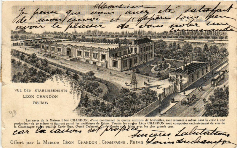 Carte postale ancienne Reims-Vue des Etablissement Leon Chandon à Reims