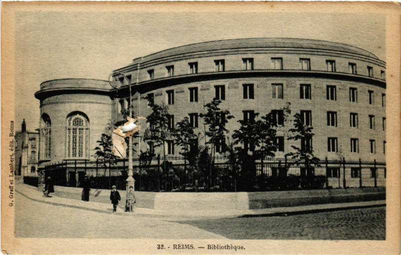 Carte postale ancienne Reims-Bibliotheque à Reims