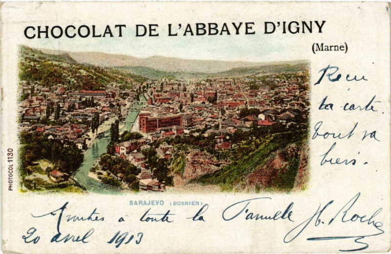 Carte postale ancienne Chocolat de l'Abbaye d'Igny Marne. à Baye