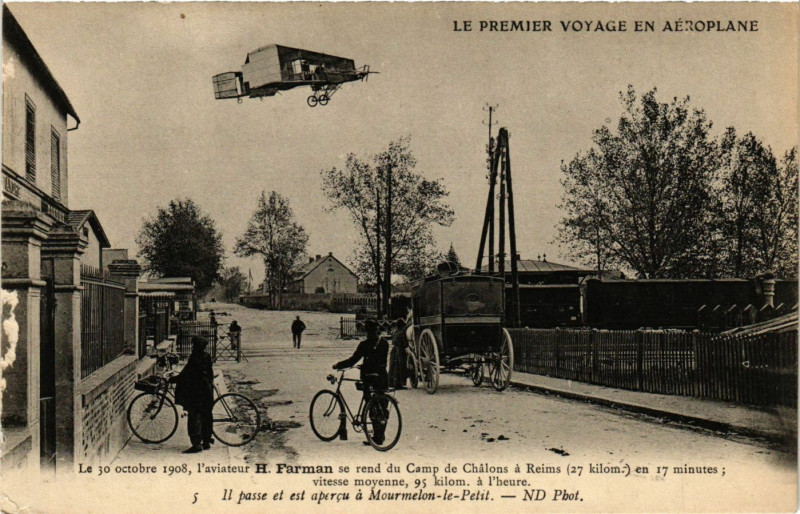 Carte postale ancienne Le Premier Voyage en Aeroplane