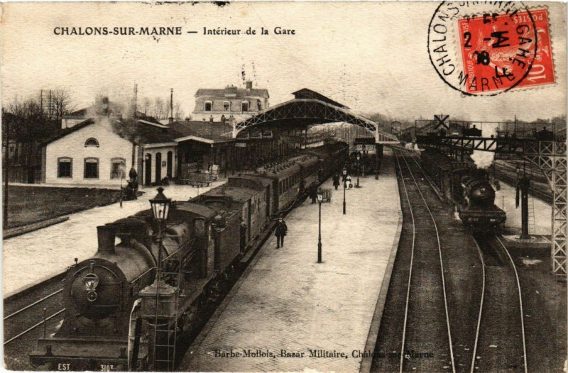Carte postale ancienne Chalons sur Marne - Interieur de la Gare