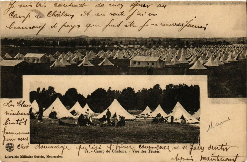 Carte postale ancienne Camp de Chalons - Vue de Tentes