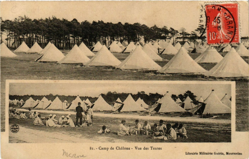 Carte postale ancienne Camp de Chalons - Vue des Tentes