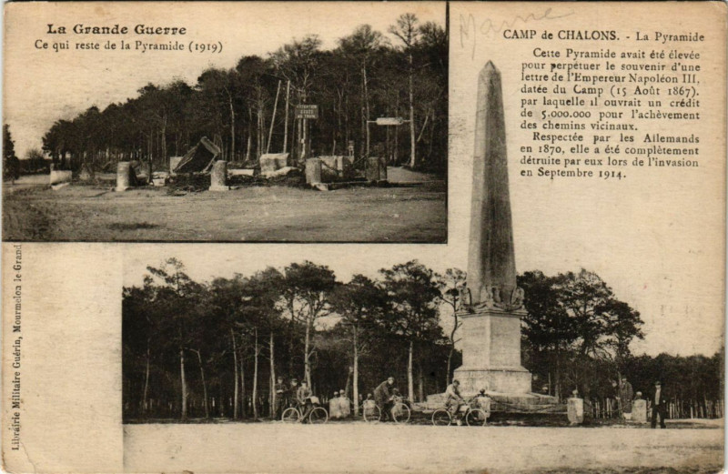 Carte postale ancienne Camp de Chalons - La Pyramide