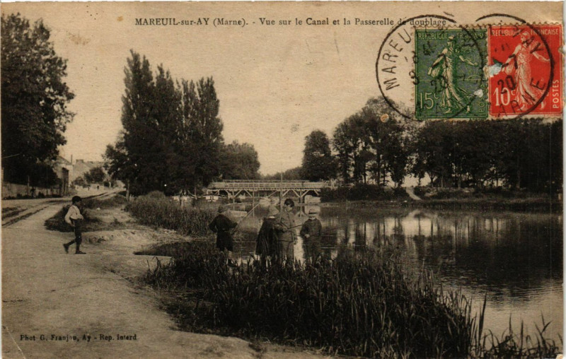 Carte postale ancienne Mareuil sur Ay - Vue sur le Canal à Reuil