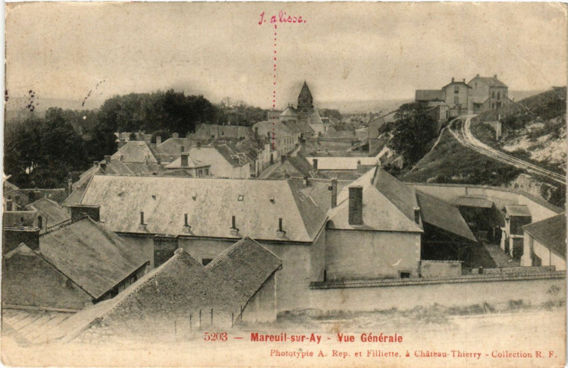 Carte postale ancienne Mareuil sur Ay - Vue générale à Reuil