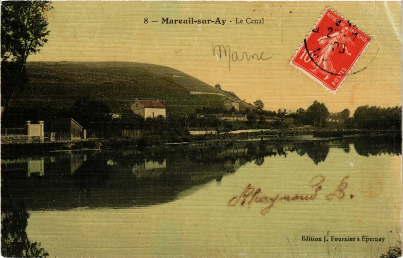 Carte postale ancienne Mareuil sur Ay - Le Canal à Reuil