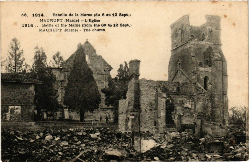 Carte postale ancienne Bataille de la Marne - Maurupt - L'Eglise