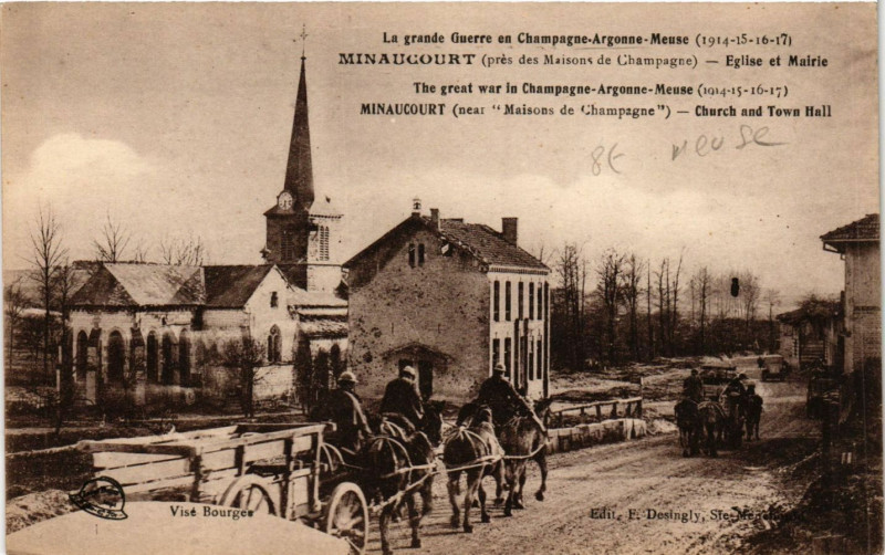 Carte postale ancienne Minacourt - Eglise et Mairie