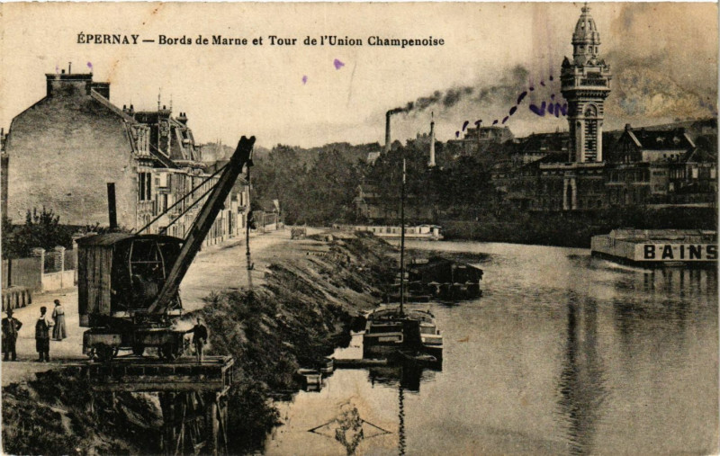 Carte postale ancienne Epernay - Bords de Marne à Épernay