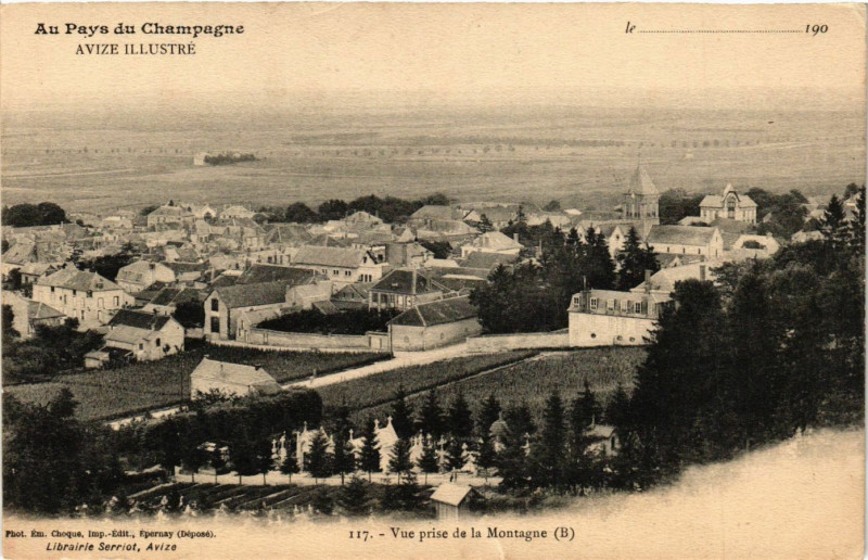 Carte postale ancienne Avize Illustré - Vue prise de la Montagne à Avize