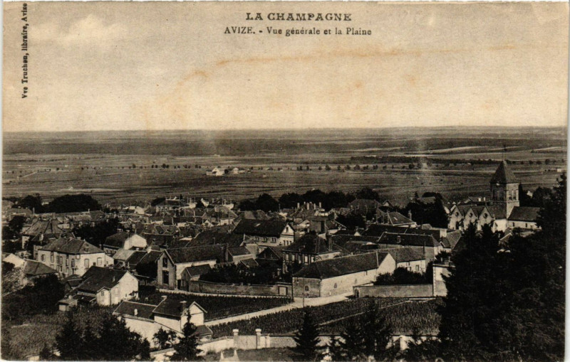 Carte postale ancienne Avize - Vue générale et la Plaine à Avize