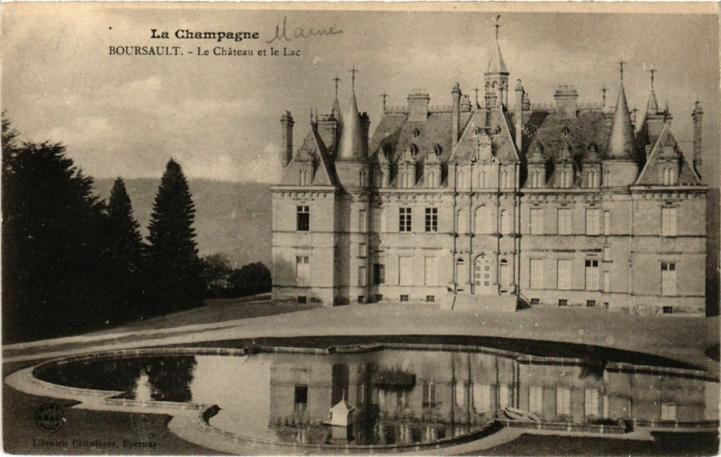Carte postale ancienne Boursault - Le Chateau et le Lac à Boursault
