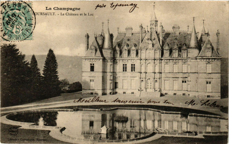 Carte postale ancienne Boursault - Le Chateau et le Lac à Boursault