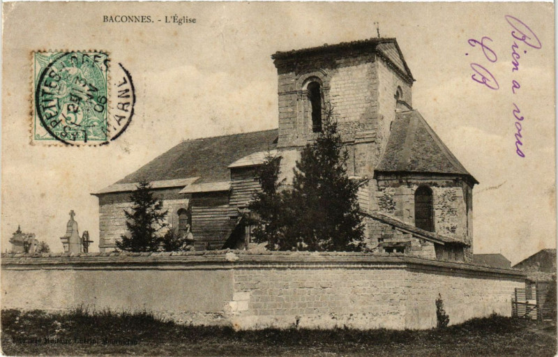 Carte postale ancienne Baconnes - L'Eglise à Baconnes