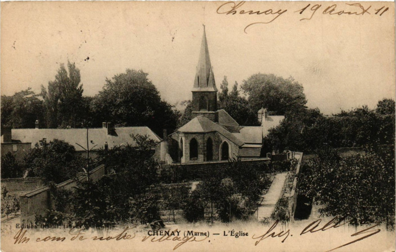 Carte postale ancienne Chenay - L'Eglise à Chenay