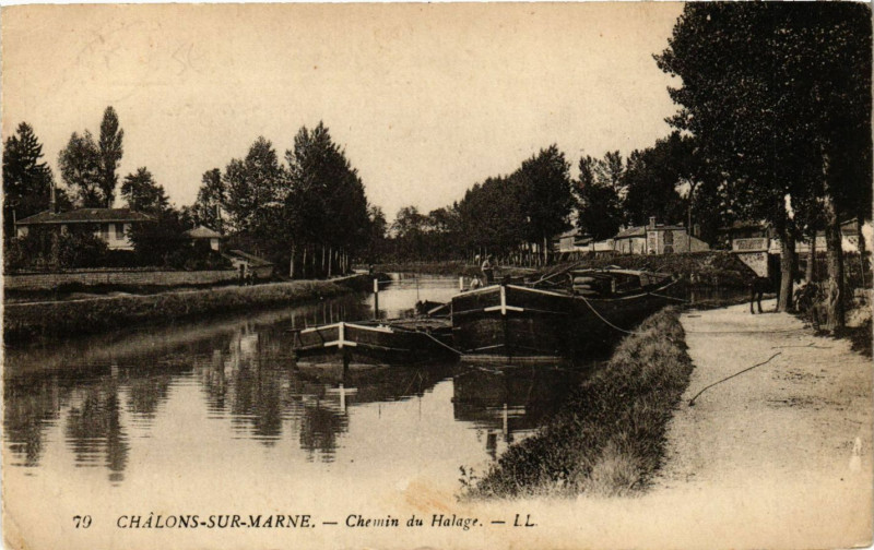 Carte postale ancienne Chalons sur Marne - Chemin du Halage