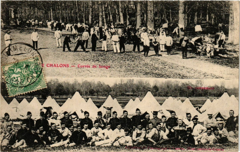 Carte postale ancienne Chalons - Corvée de lavage