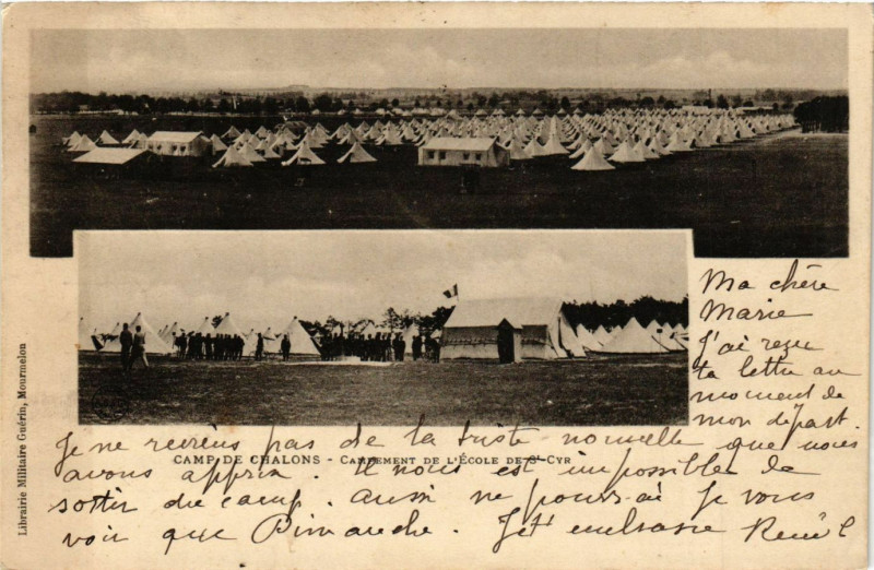 Carte postale ancienne Camp de Chalons - Campement de l'Ecole
