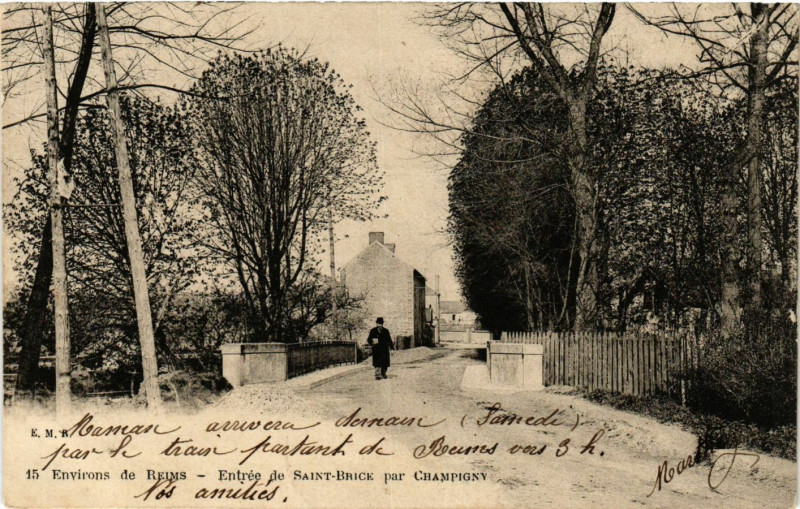 Carte postale ancienne Env. de Reims Entrée de Saint-Brice par Champigny à Reims
