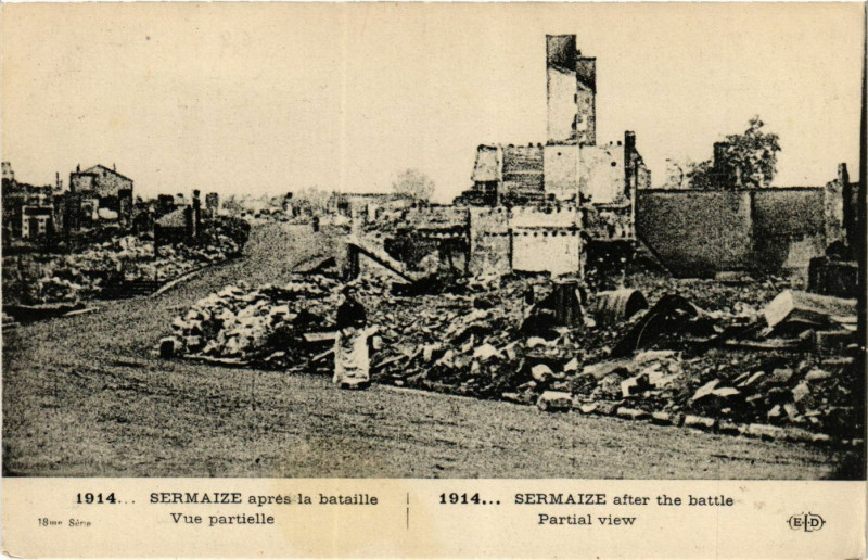 Carte postale ancienne Sermaize apres la Bataille Vue partielle