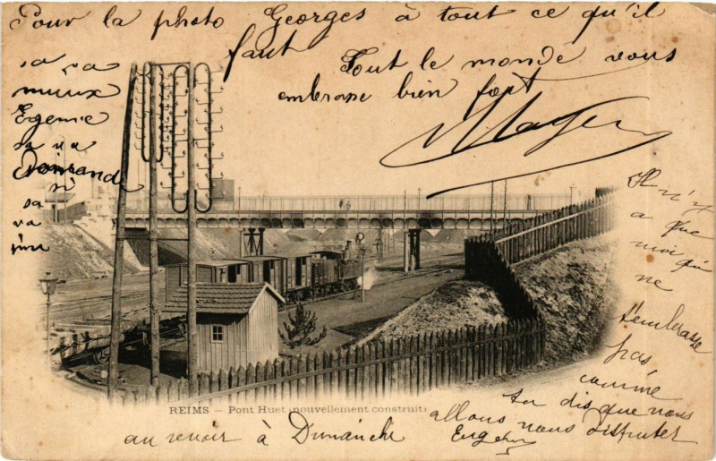 Carte postale ancienne Reims-Pont Huet à Reims
