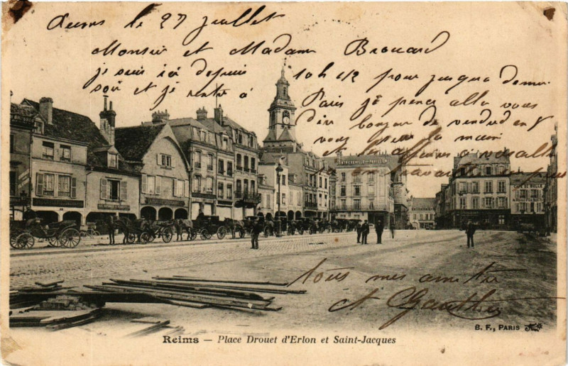 Carte postale ancienne Reims-Place Drouet d'Erlon et Saint-Jacques à Reims