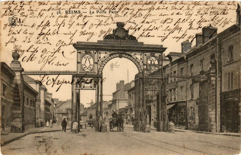 Carte postale ancienne Reims-La Porte Paris à Reims