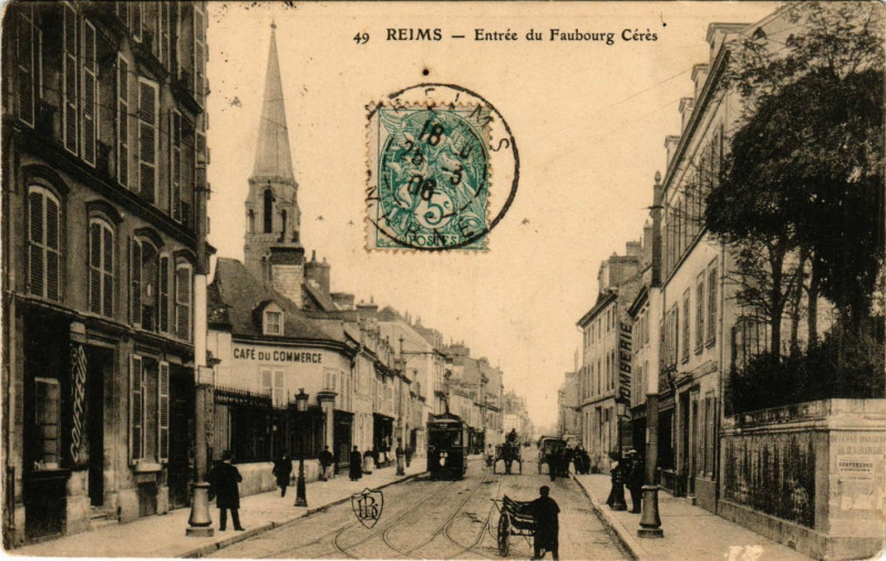 Carte postale ancienne Reims-Entrée du Faubourg Ceres à Reims