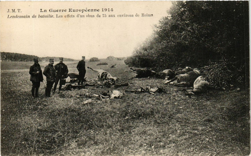 Carte postale ancienne Lendemain de Bataille. Les effets d'un obus de 75 aux Env.
