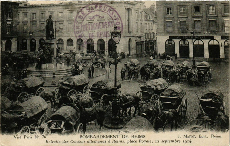 Carte postale ancienne Bombardement de Reims Retraite des Convois allemands a Reims à Reims